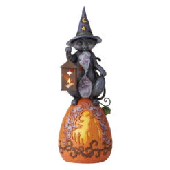 Jim Shore - Heartwood Creek - Lit Black Cat On Pumpkin