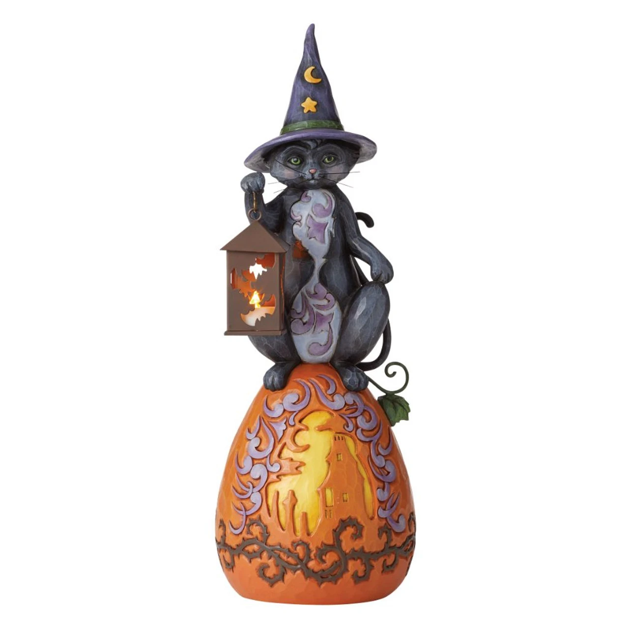 Jim Shore - Heartwood Creek - Lit Black Cat On Pumpkin
