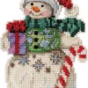 Snowman With Candy Cane - Beaded Cross Stitch Kit