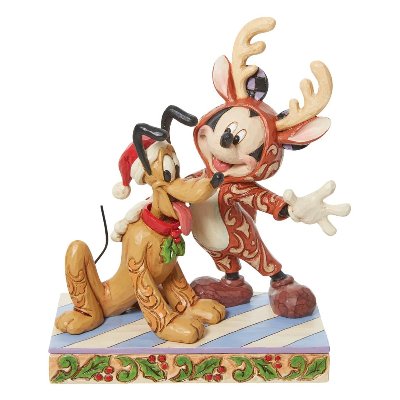Jim Shore - Disney Traditions - Mickey Reindeer With Pluto Santa Figurine